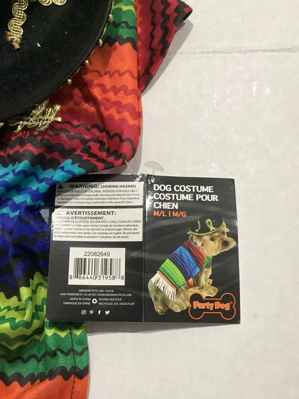 Colorful Rainbow Stripe Dog Poncho with Black Decorative Hat costume